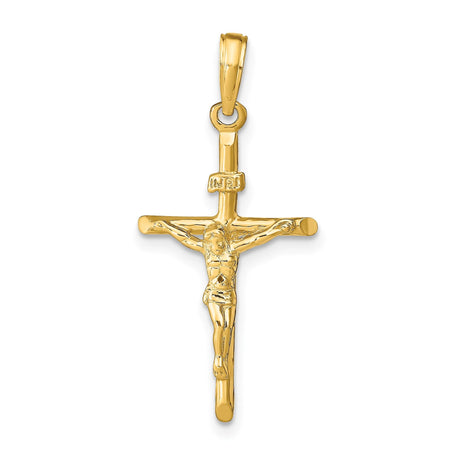 14k Yellow Gold Crucifix Pendant with INRI Cross and Jesus Figure for Men and Women