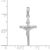14k White Gold Crucifix Pendant with Polished Jesus Figure, Religious Latin Cross Charm