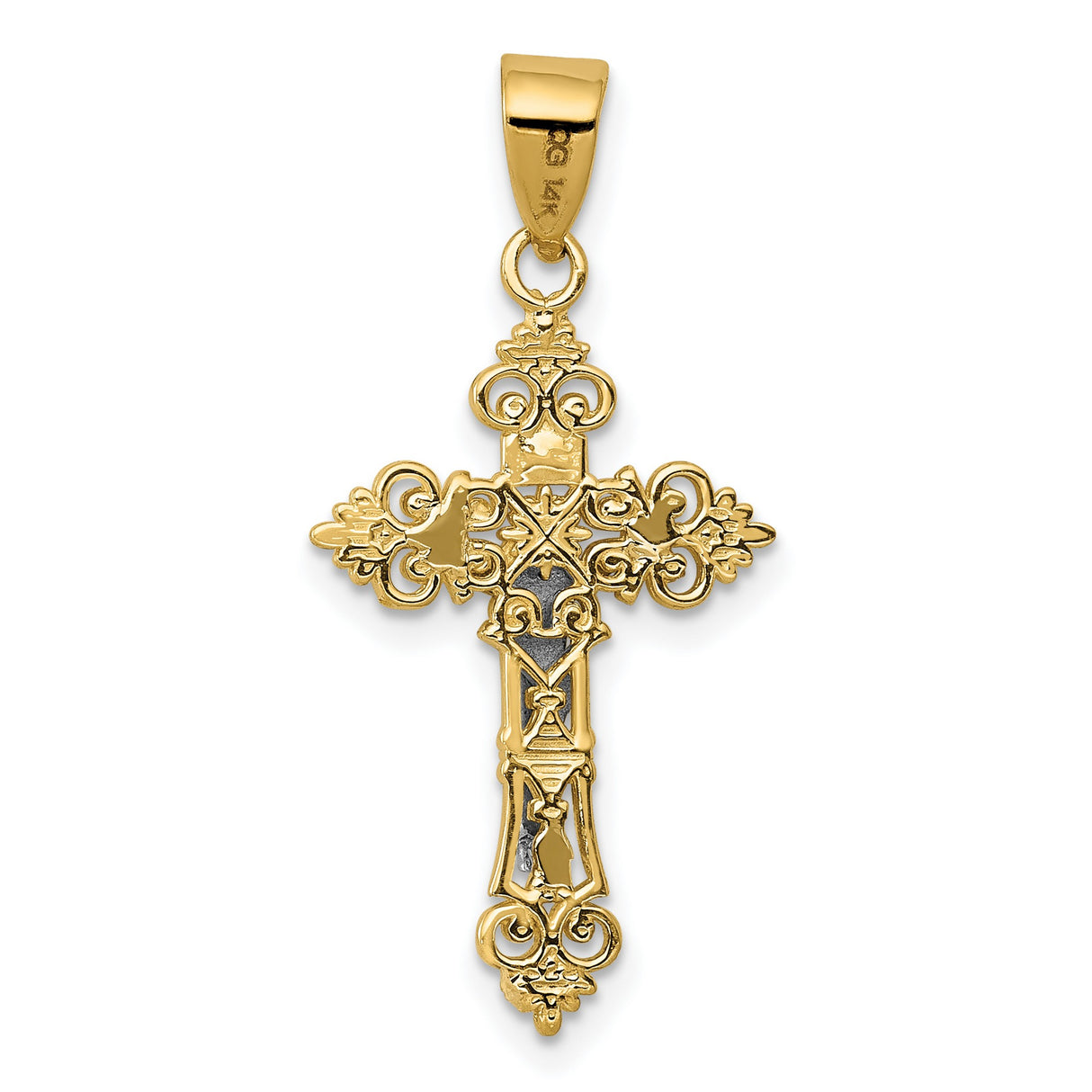 INRI Fleur De Lis Crucifix Charm Pendant in Real 14k Multi-Tone Gold