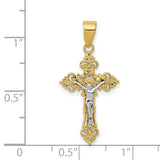 INRI Fleur De Lis Crucifix Charm Pendant in Real 14k Multi-Tone Gold