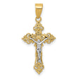 INRI Fleur De Lis Crucifix Charm Pendant in Real 14k Multi-Tone Gold