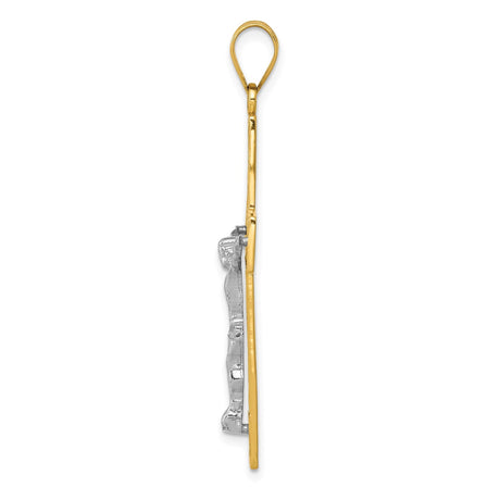 14k Multi-Tone Gold Crucifix Pendant with Filigree Latin Cross Design