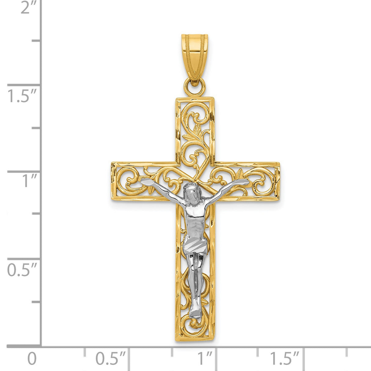 Filigree Latin Crucifix Charm Pendant in Real 14k Multi-Tone Gold