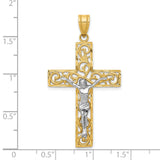Filigree Latin Crucifix Charm Pendant in Real 14k Multi-Tone Gold