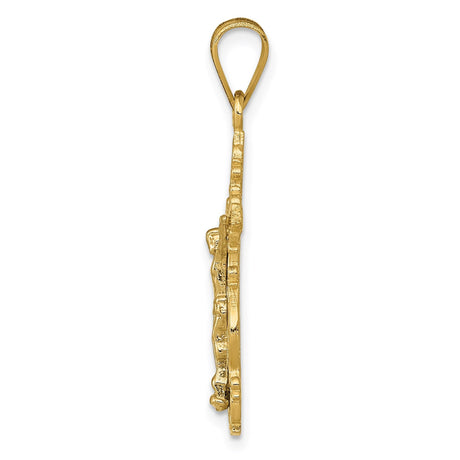 14k Multi-Tone Gold Crucifix Cross Pendant with Jesus Figure, Ornate Latin Style
