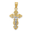 Textured Latin Crucifix With Ornate Border Charm Pendant in Real 14k Multi-Tone Gold