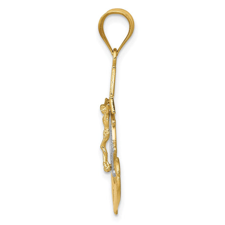 14k Multi-Tone Gold Anchor Cross Pendant with Ship Wheel Design for Men and Women