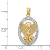 Angel With Believe Faith Hope And Peace Words Oval Charm Pendant in Real 14k Multi-Tone Gold