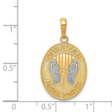 Reversible Guardian Angel Prayers Words With Full Script Charm Pendant in Real 14k Multi-Tone Gold