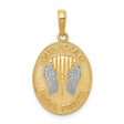 Reversible Guardian Angel Prayers Words With Full Script Charm Pendant in Real 14k Multi-Tone Gold