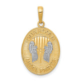 Reversible Guardian Angel Prayers Words With Full Script Charm Pendant in Real 14k Multi-Tone Gold