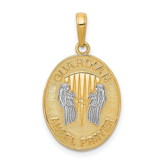 Reversible Guardian Angel Prayers Words With Full Script Charm Pendant in Real 14k Multi-Tone Gold