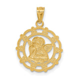 Cherub Angel with Hand Chin in Round Charm Pendant in Real 14k Multi-Tone Gold