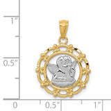 Cherub Angel with Hand Chin in Round Charm Pendant in Real 14k Multi-Tone Gold