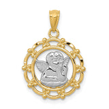 Cherub Angel with Hand Chin in Round Charm Pendant in Real 14k Multi-Tone Gold