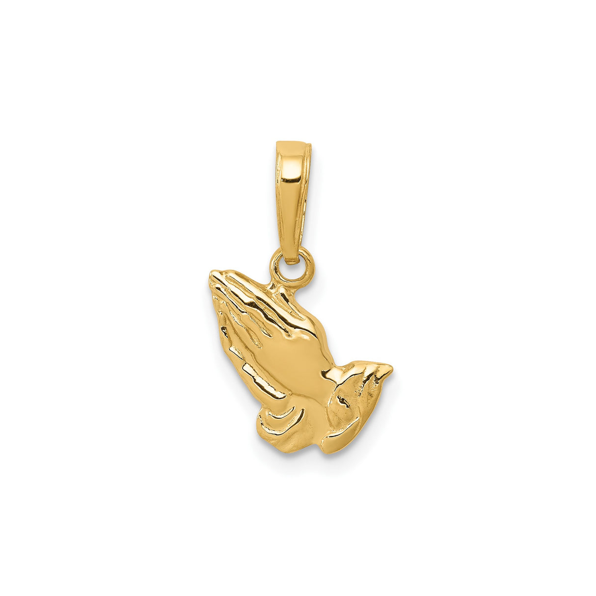 14k Yellow Gold Praying Hands Pendant, Christian Faith Jewelry for Men and Women