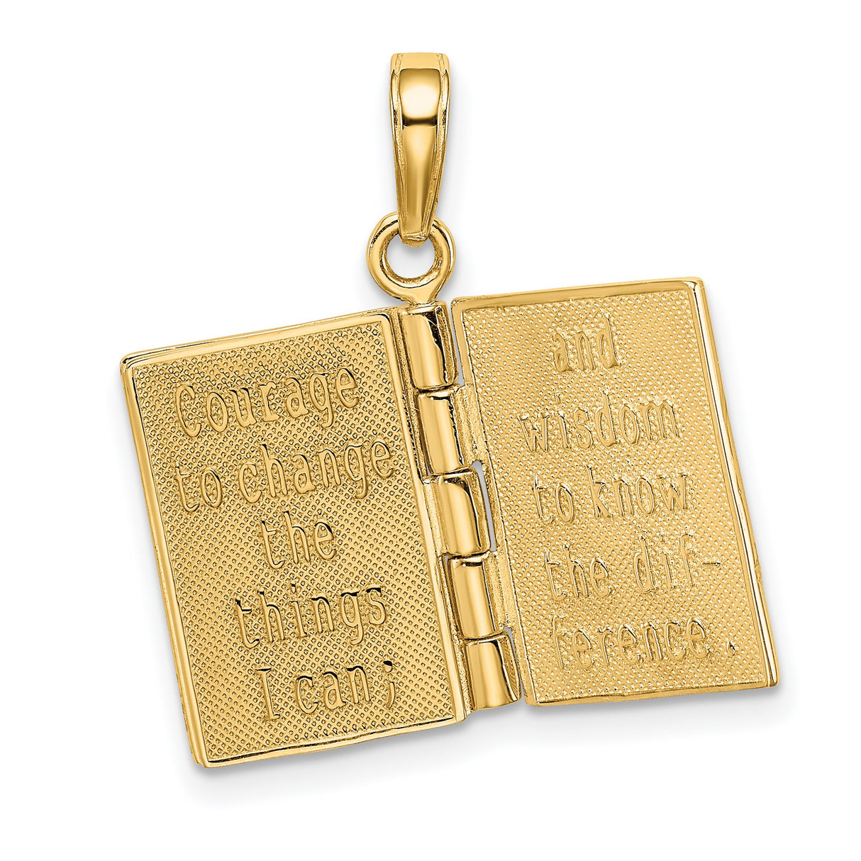 Opening Book With Serenity Prayer Inside Charm Pendant in Real 14k Yellow Gold