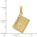 Opening Book With Serenity Prayer Inside Charm Pendant in Real 14k Yellow Gold