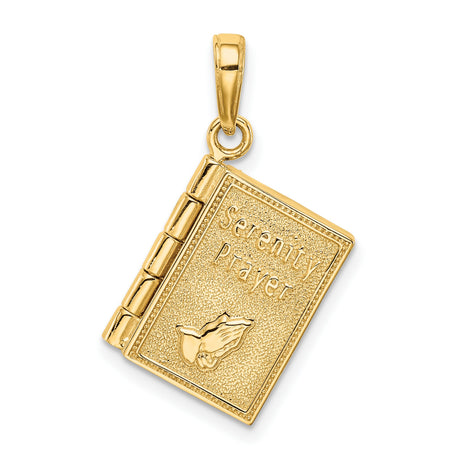 Opening Book With Serenity Prayer Inside Charm Pendant in Real 14k Yellow Gold