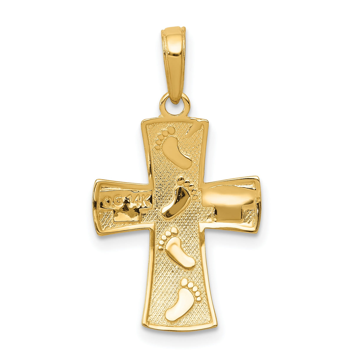 Footprints Latin Cross Charm Pendant in Real 14k Multi-Tone Gold