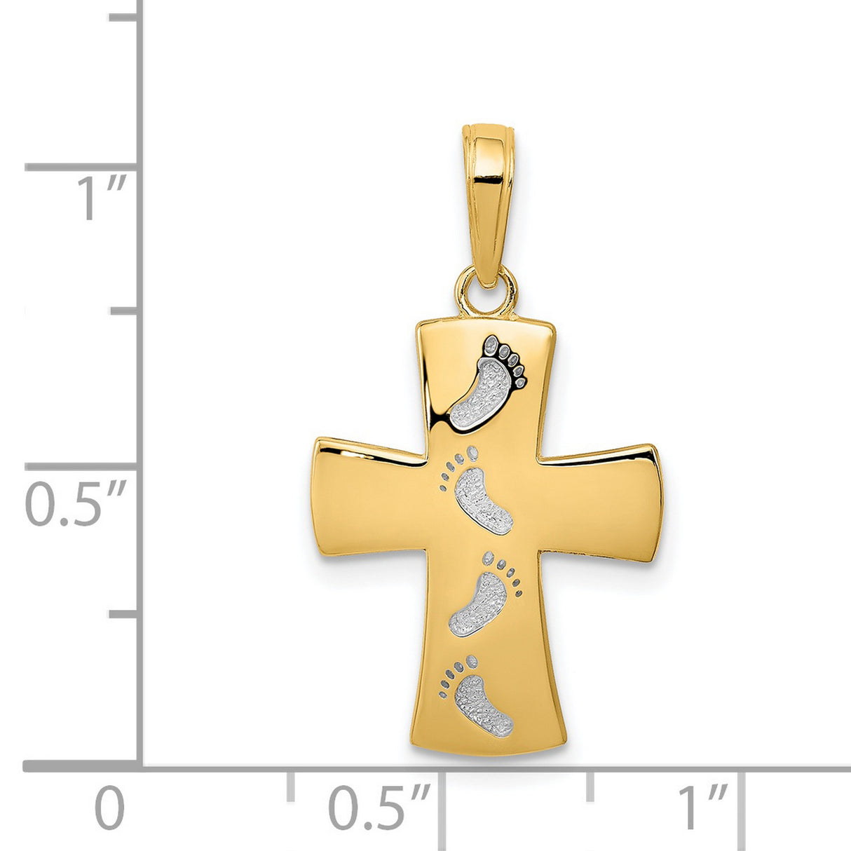 Footprints Latin Cross Charm Pendant in Real 14k Multi-Tone Gold