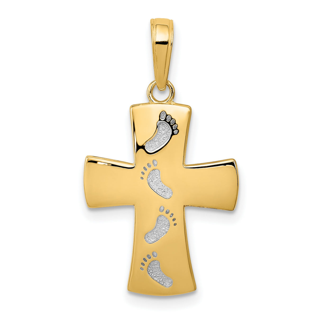 Footprints Latin Cross Charm Pendant in Real 14k Multi-Tone Gold