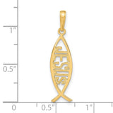 Jesus Word Inside Ichthus Fish Shaped Charm Pendant in Real 14k Yellow Gold