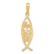 Jesus Word Inside Ichthus Fish Shaped Charm Pendant in Real 14k Yellow Gold