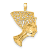14k Yellow Gold African Queen Pendant, Textured Nefertiti Silhouette with Crown Design