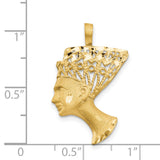 14k Yellow Gold African Queen Pendant, Textured Nefertiti Silhouette with Crown Design
