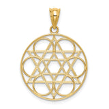 14k Yellow Gold Star of David Pendant, Circular Jewish Medallion for Women or Unisex Wear