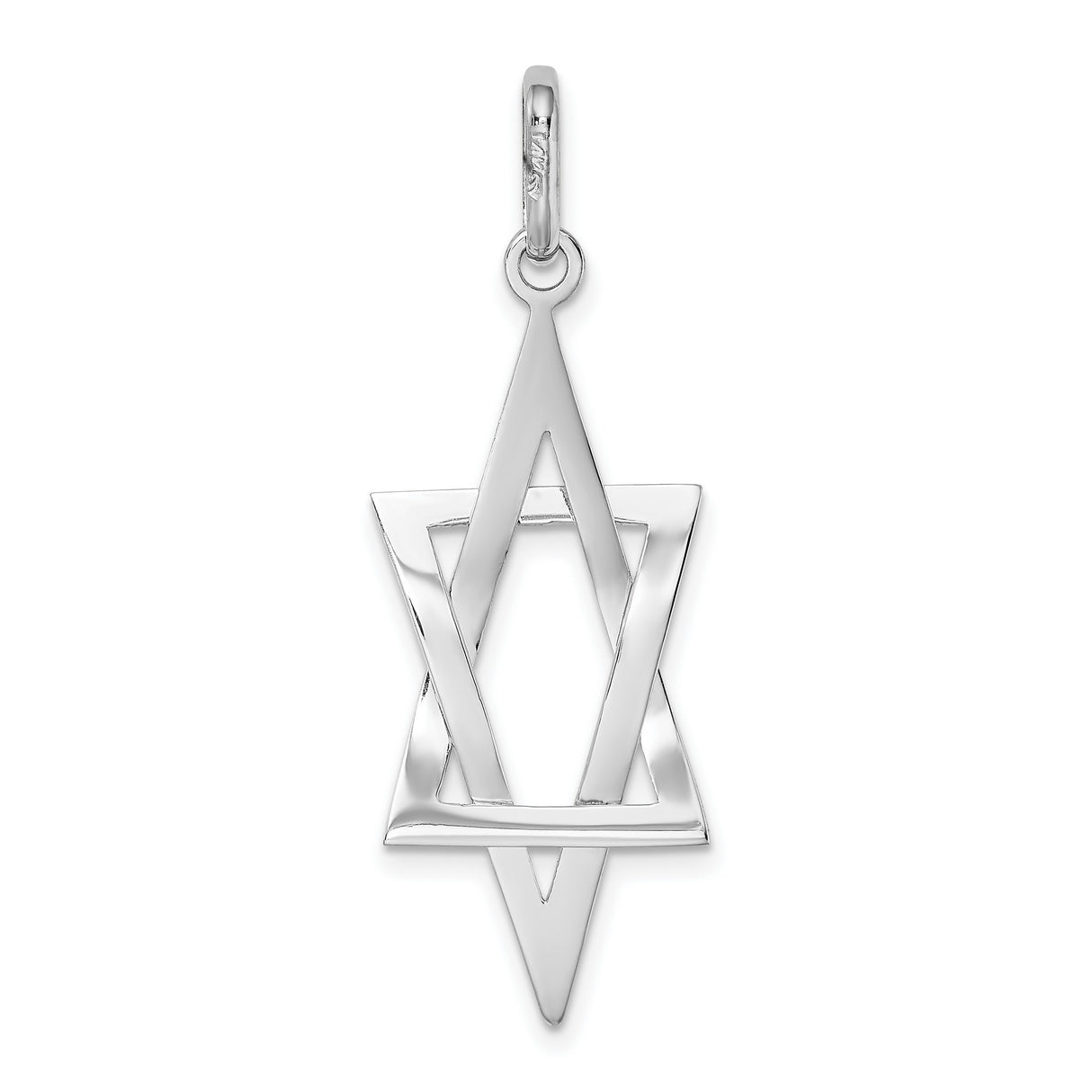 14k White Gold Star of David Pendant with Interlocking Triangle Design, Unisex Jewish Charm