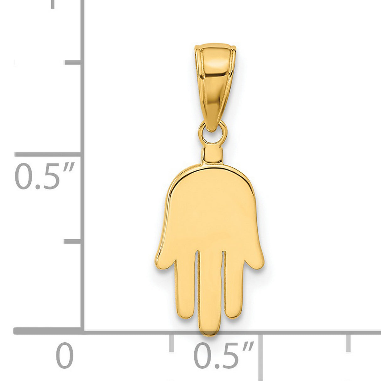 Large Solid Polished Hamsa Charm Pendant in Real 14k Yellow Gold