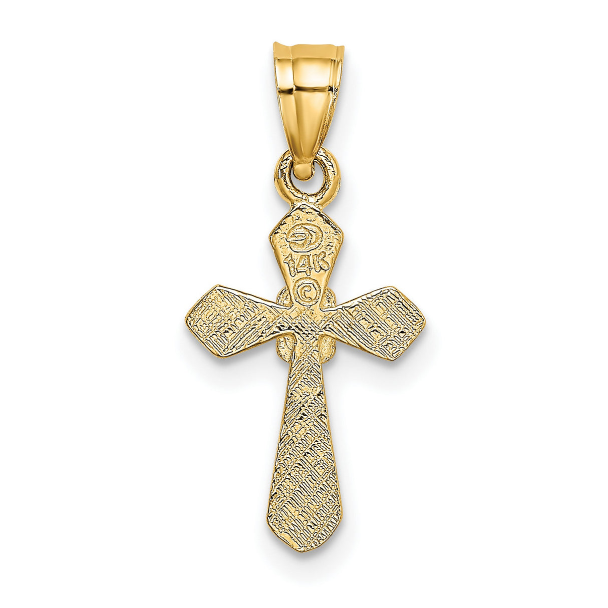 Small Cross with Flower Charm Pendant in Real 14k Yellow Gold