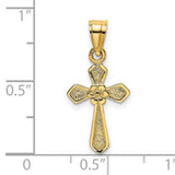 Small Cross with Flower Charm Pendant in Real 14k Yellow Gold