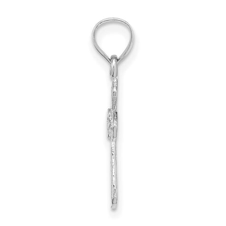 14k White Gold Cross Pendant with Floral Detail and Textured Finish for Men and Women