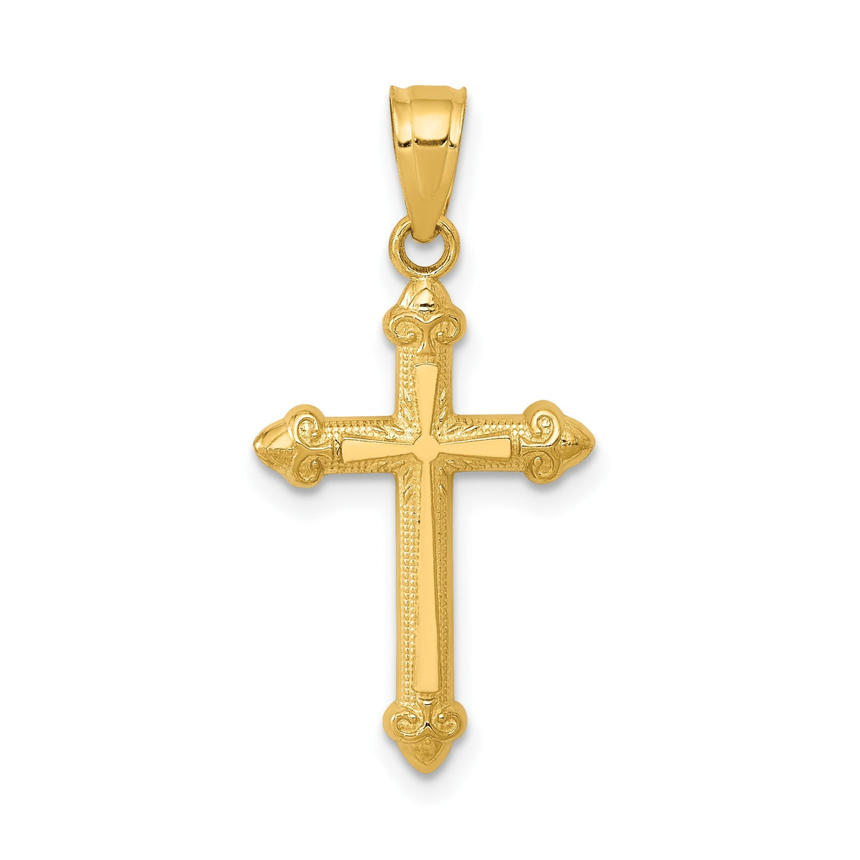 14k Yellow Gold Cross Pendant, Vintage Style Religious Charm for Men and Women