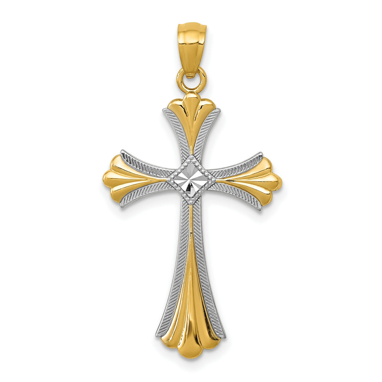 Diamond-Cut Patonce Cross Charm Pendant in Real 14k Multi-Tone Gold