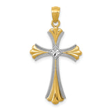 Diamond-Cut Patonce Cross Charm Pendant in Real 14k Multi-Tone Gold