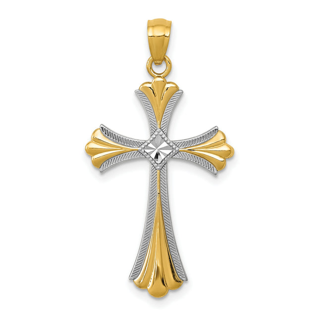 Diamond-Cut Patonce Cross Charm Pendant in Real 14k Multi-Tone Gold