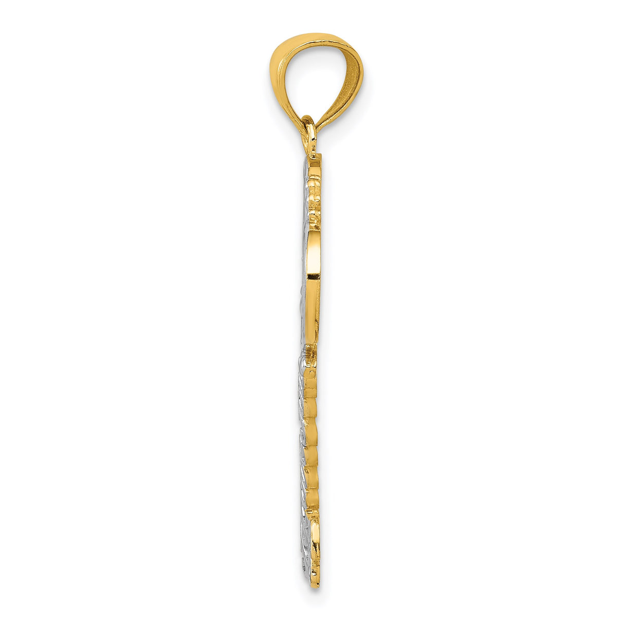 14k Multi-Tone Gold Heart Key Pendant with Fleur-de-Lis and I Love You Message