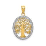 14k Multi-Tone Gold Tree of Life Pendant with Swirl Detail in Oval Frame for Women
