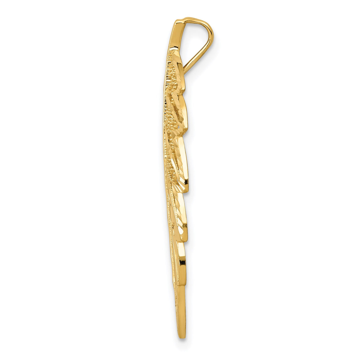 14k Yellow Gold Feather Pendant with Intricate Filigree Detailing, Boho Charm Design