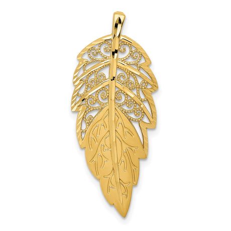 14k Yellow Gold Feather Pendant with Intricate Filigree Detailing, Boho Charm Design
