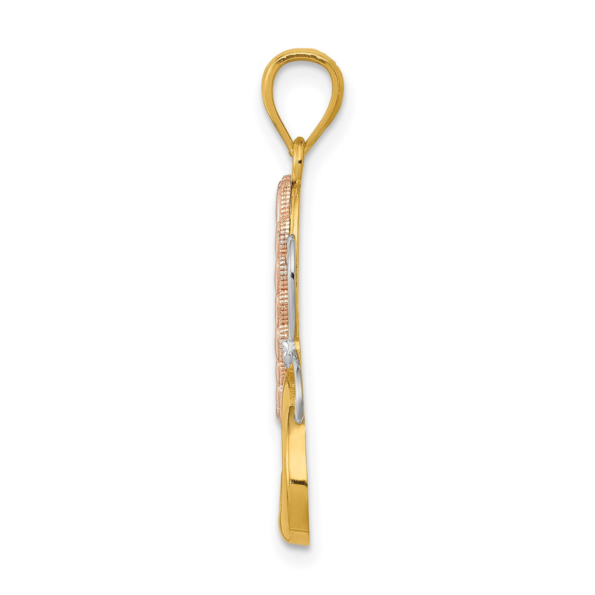 14k Two-Tone Gold Heart Pendant with Interlocking Rose and White Gold Hearts
