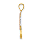 14k Two-Tone Gold Heart Pendant with Interlocking Rose and White Gold Hearts