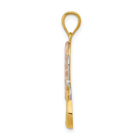 14k Two-Tone Gold Heart Pendant with Interlocking Rose and White Gold Hearts