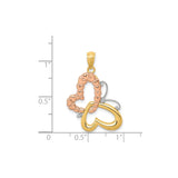 14k Two-Tone Gold Heart Pendant with Interlocking Rose and White Gold Hearts