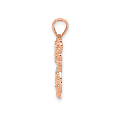 14k Rose Gold Butterfly Pendant with Filigree Wings and White Gold Accents