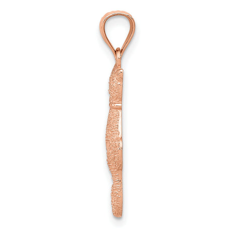 Satin And Polished Twin Rear Profile Cats Charm Pendant in Real 14k Rose Gold